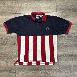 Vintage Champion Olympics Champion Polo Shirt Sz XL USA Team Blue Red white